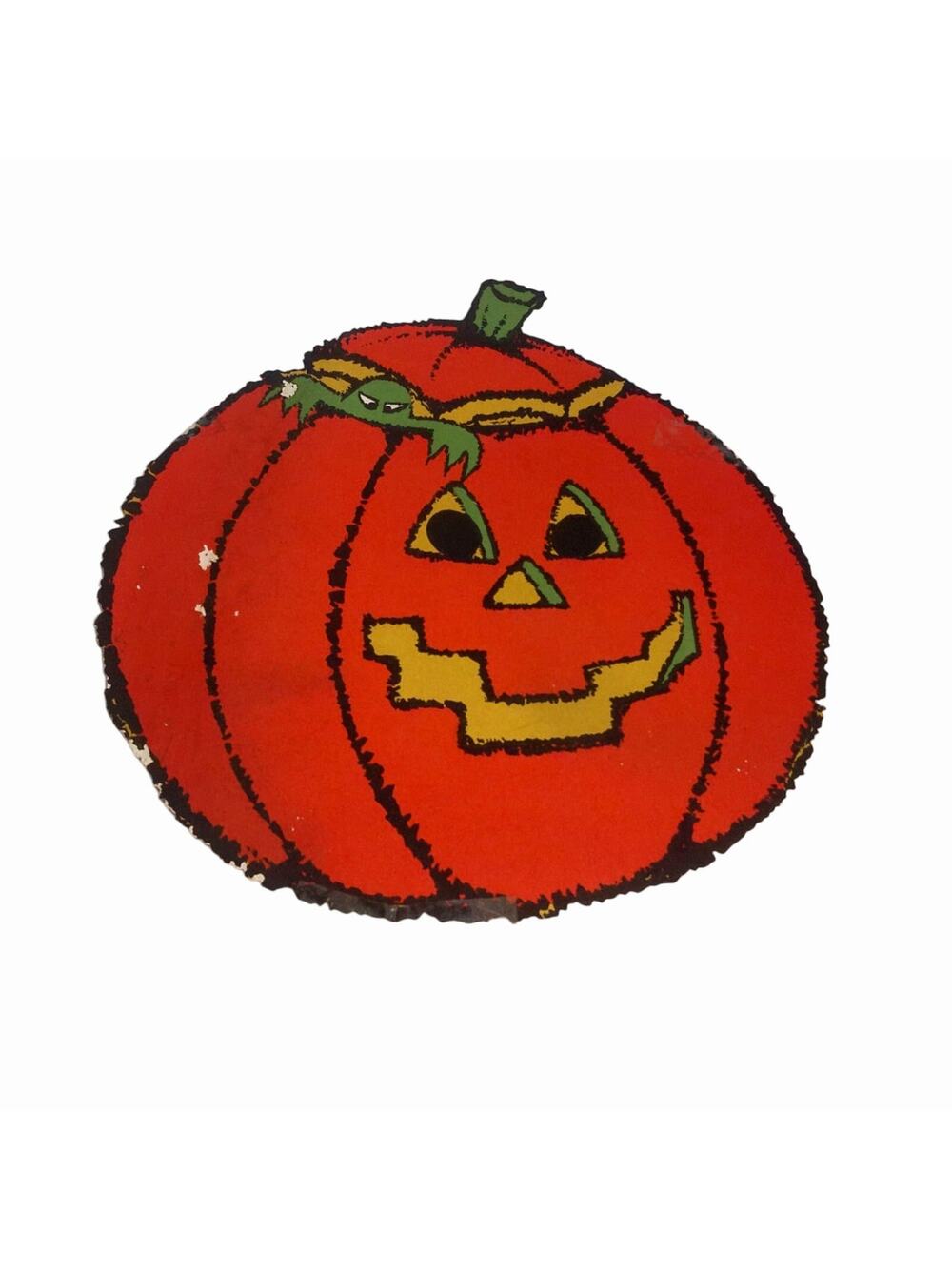 Vtg Halloween Jack O Lantern Cardboard Pumpkin Die Cut Wall Decor Retro 8.5x9